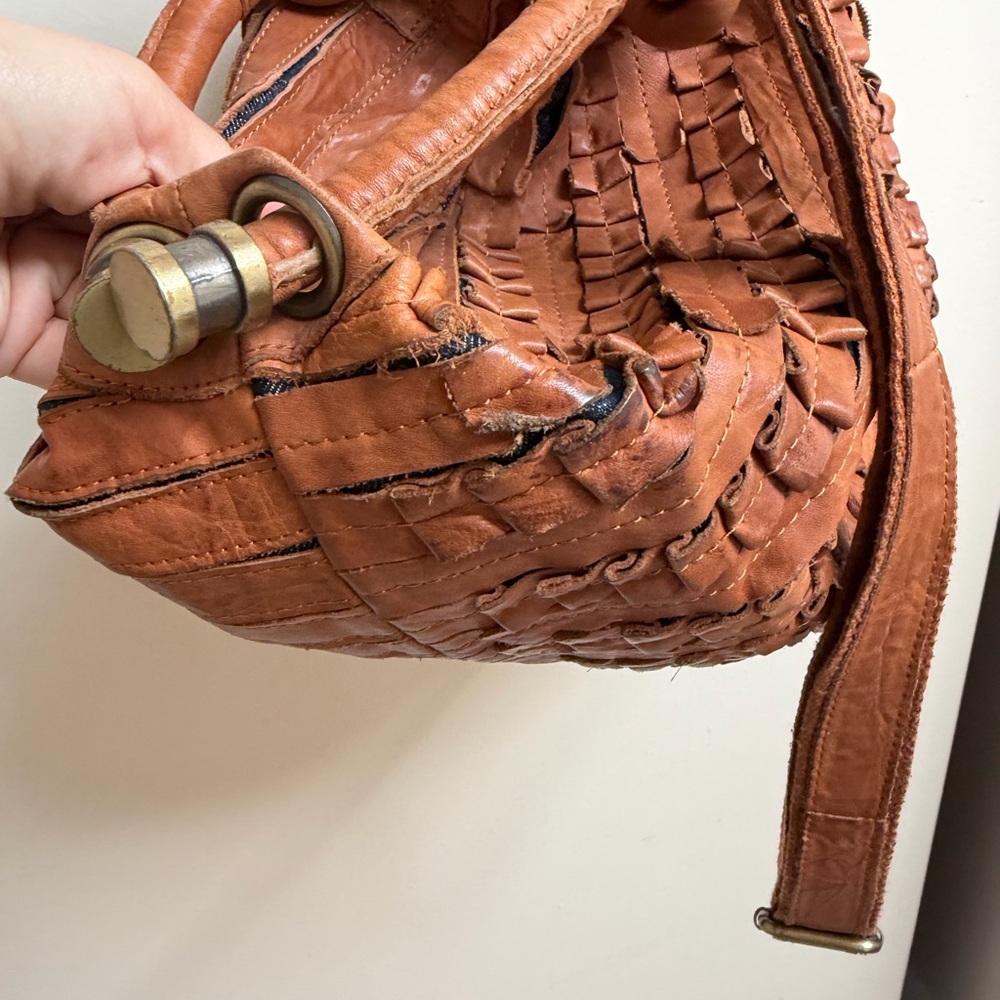 Ameri Leather Large Tan Woven Leather Tote - image 5